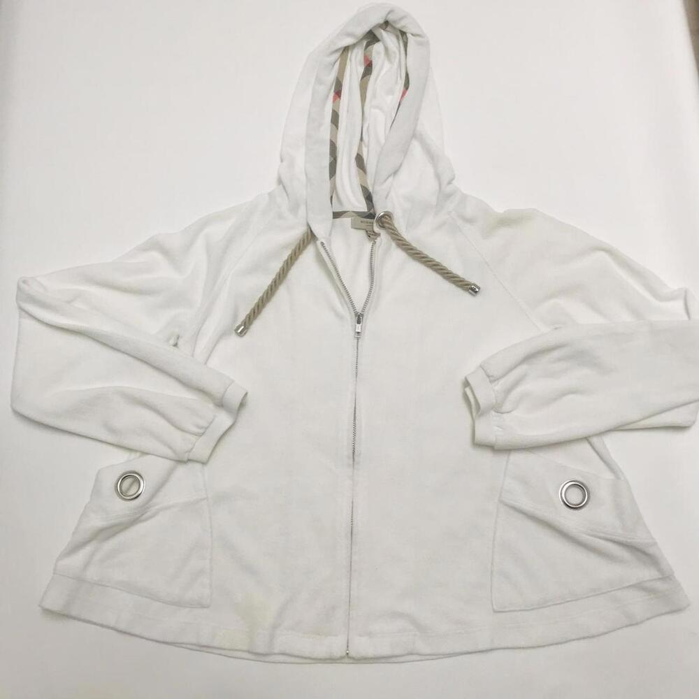 Burberry London Terrycloth Cropped Full ZIP Hoodie Sweatshirt.